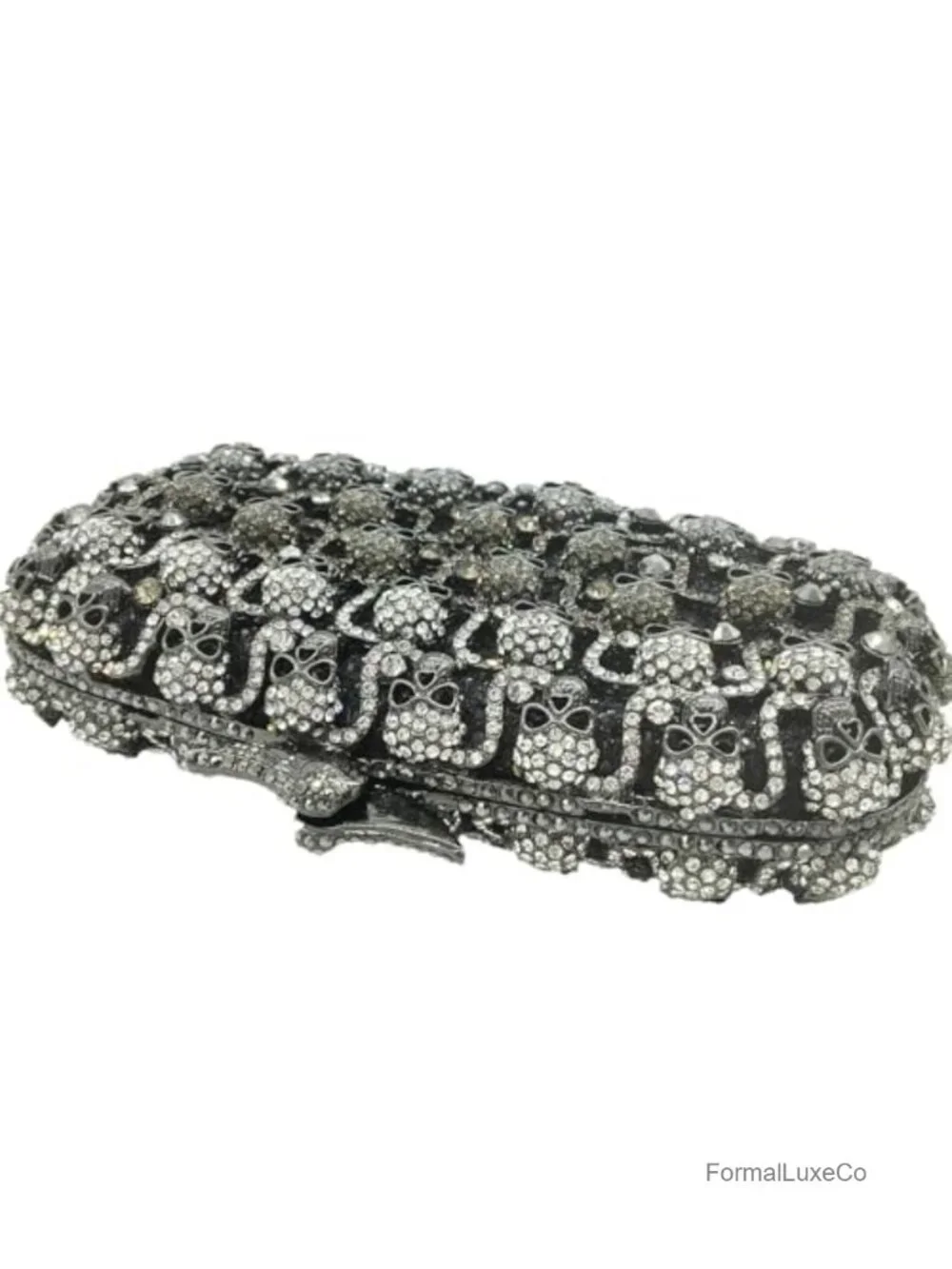 Glitter Skulls Rhinestone Clutch Evening Bag with Chain